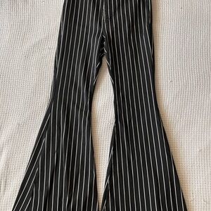Black and White Striped Flared Pants
